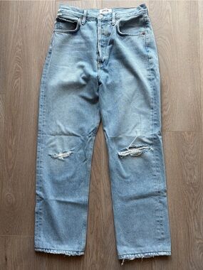 AGOLDE 90’s High Rise Ripped Jeans — Light Blue Wash — Organic Cotton